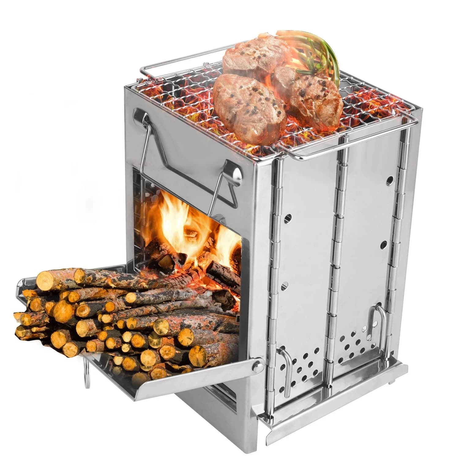1Pc Portable Backpacking Stove For Camping Hiking Picnic BBQ Outdoor Cooker Folding Travel Charcoal Stove With Handle Carry Bag 2 Bolts