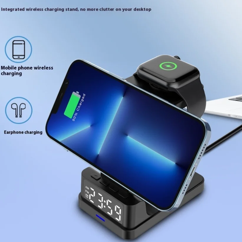 Chargeur sans fil magnétique trois-en-un de 15 W avec horloge