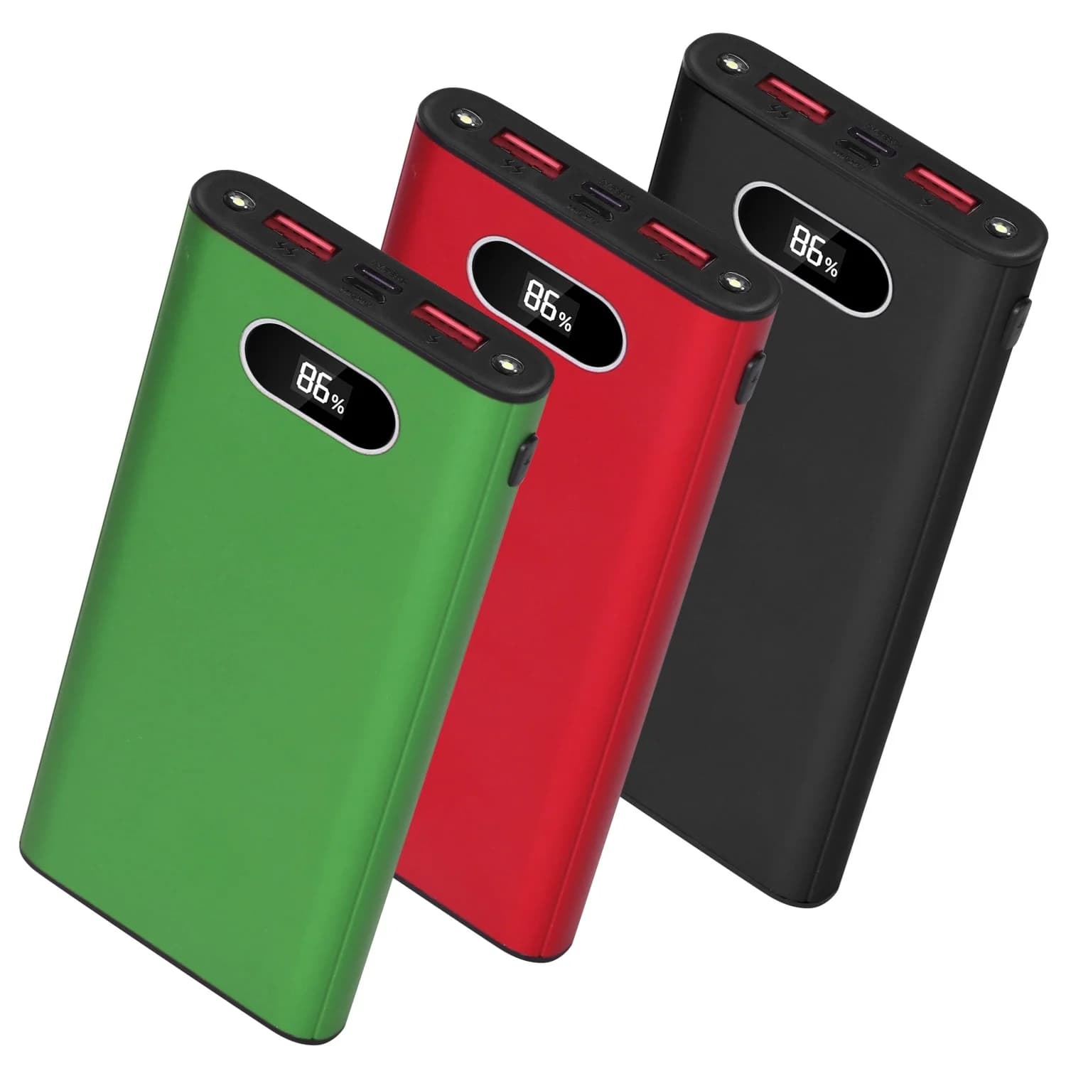 Options de couleur vert-noir-rouge -- Bloc de batterie externe chargeur portable 1Pc 20000Mah Power Bank 22,5W charge ultra-rapide avec lampe de poche LED pour téléphone IOS