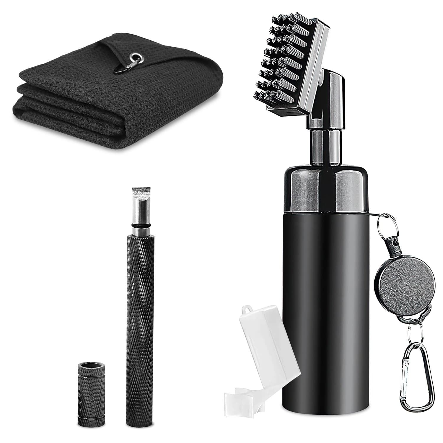 1Pc 3 In 1 Golf Club Cleaning Kit Golf Club Cleaner Brush With 5Oz Water Bottle Retractable Clip Groove Sharpener Golf Towel Gift For Golfers