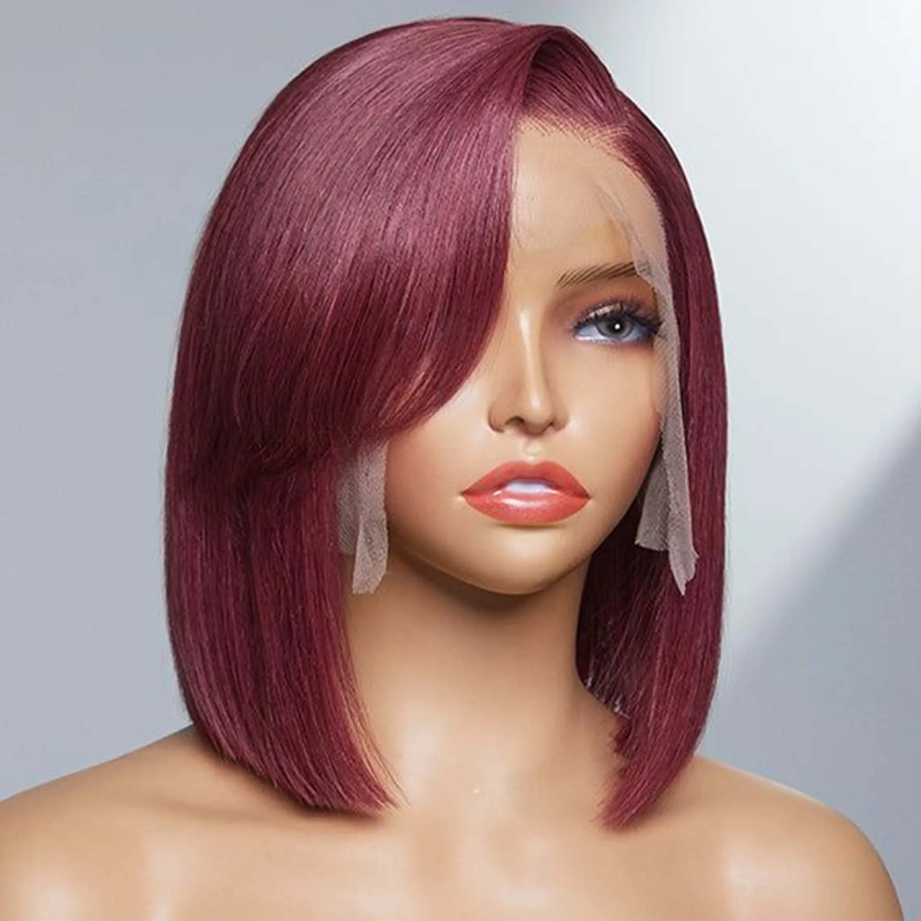 100% Human Hair 99J Burgundy 13x4 Lace Frontal Human Hair Wig Indian Wine Red Color Front Transparent Lace Wigs For Women 200%